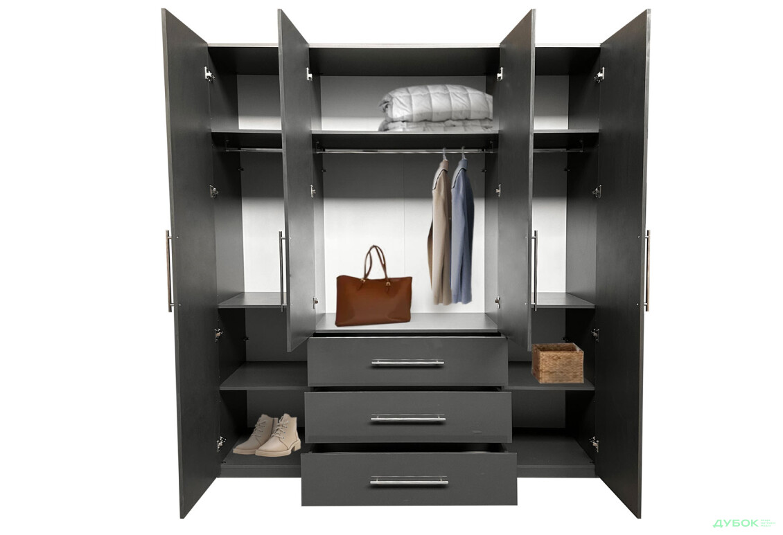 Изображение 5 - Шкаф MiroMark Магнум 4-дверный з 3 ящиками 196 см, антрацит