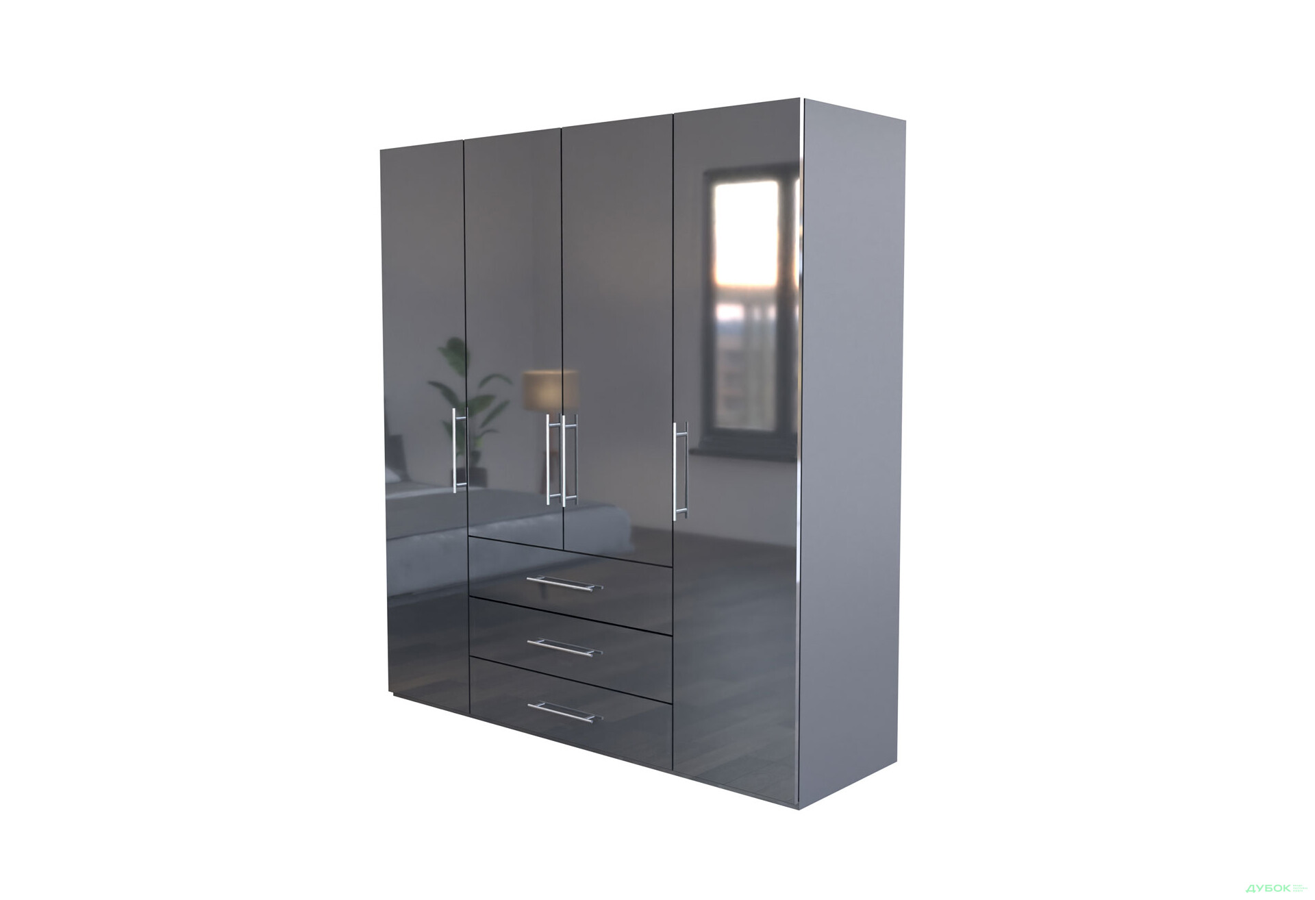Изображение 1 - Шкаф MiroMark Магнум 4-дверный з 3 ящиками 196 см, антрацит