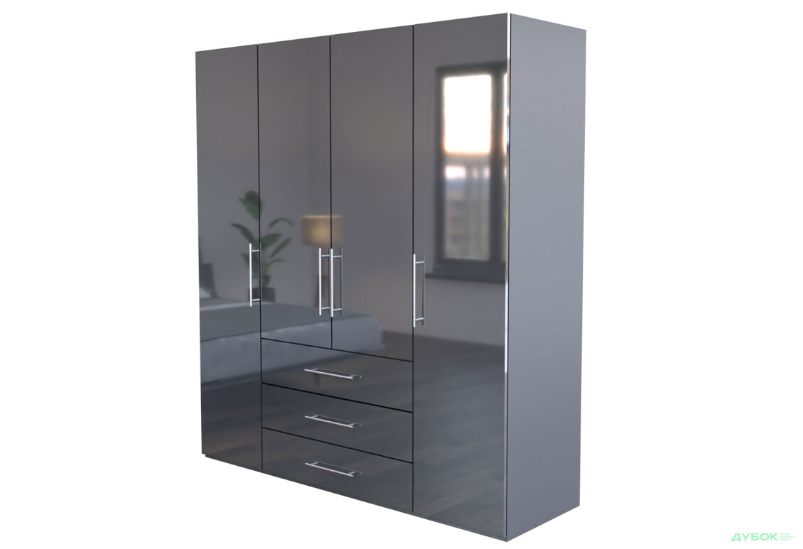 Шкаф MiroMark Магнум 4-дверный з 3 ящиками 196 см, антрацит