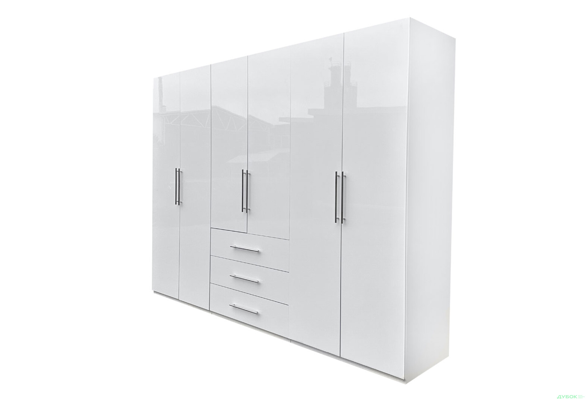 Фото 1 - Шкаф MiroMark Магнум 6-дверный з 3 ящиками 294 см, белый