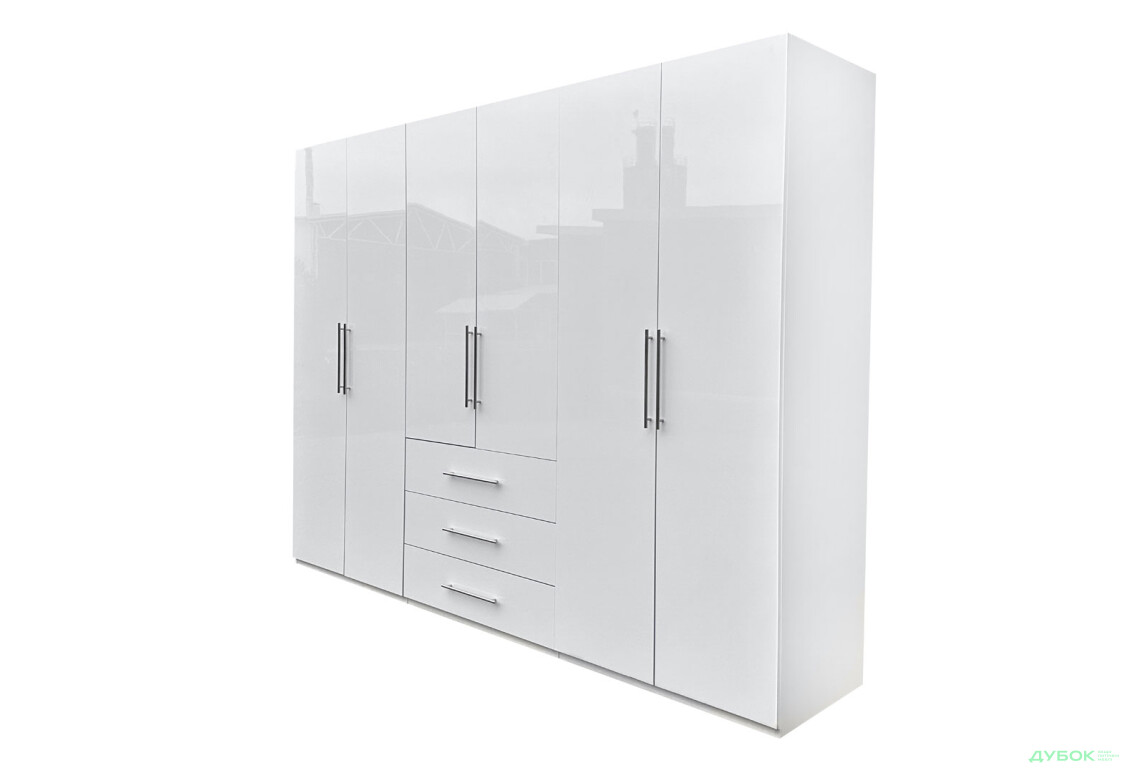 Шкаф MiroMark Магнум 6-дверный з 3 ящиками 294 см, белый