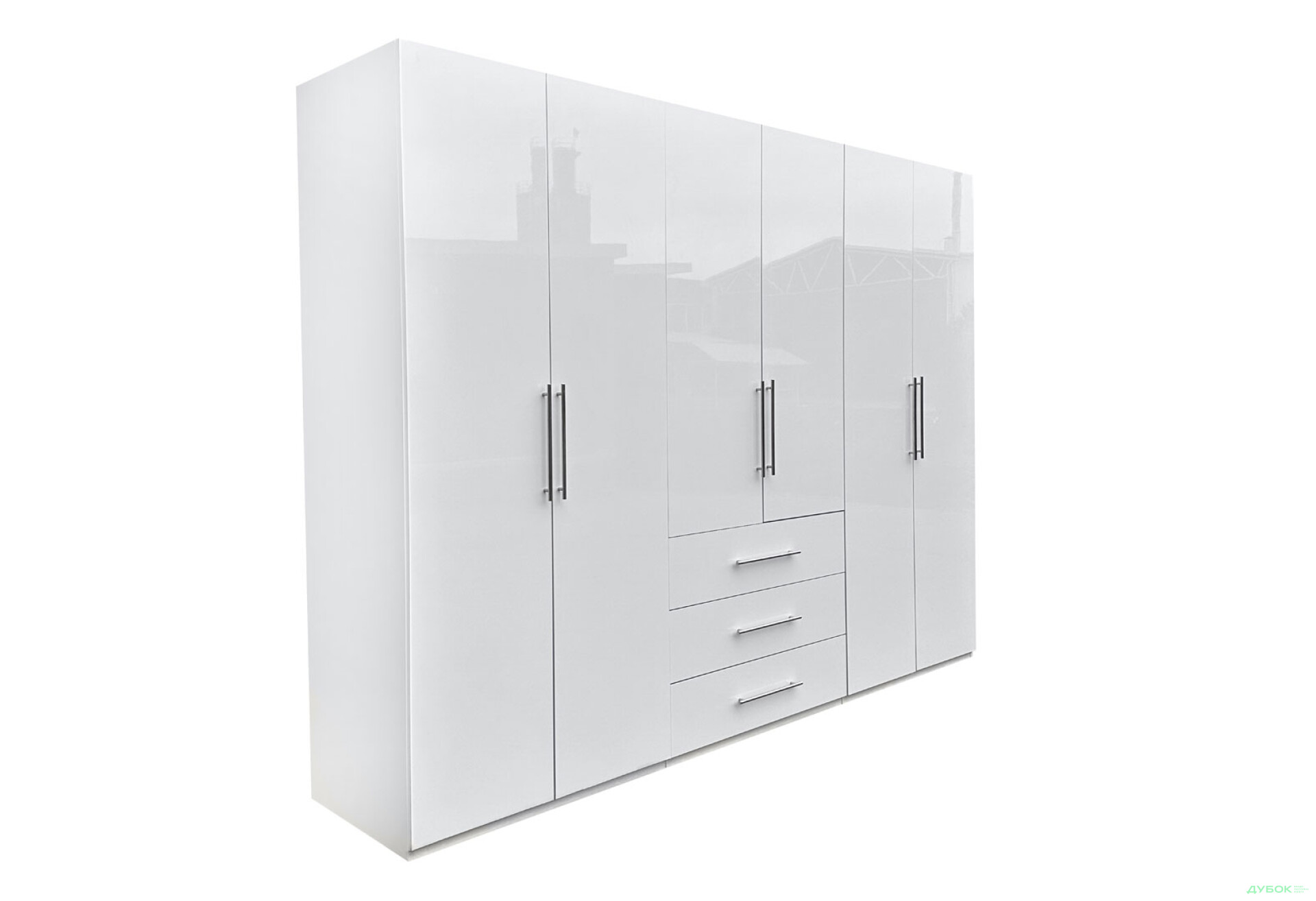 Фото 3 - Шкаф MiroMark Магнум 6-дверный з 3 ящиками 294 см, белый