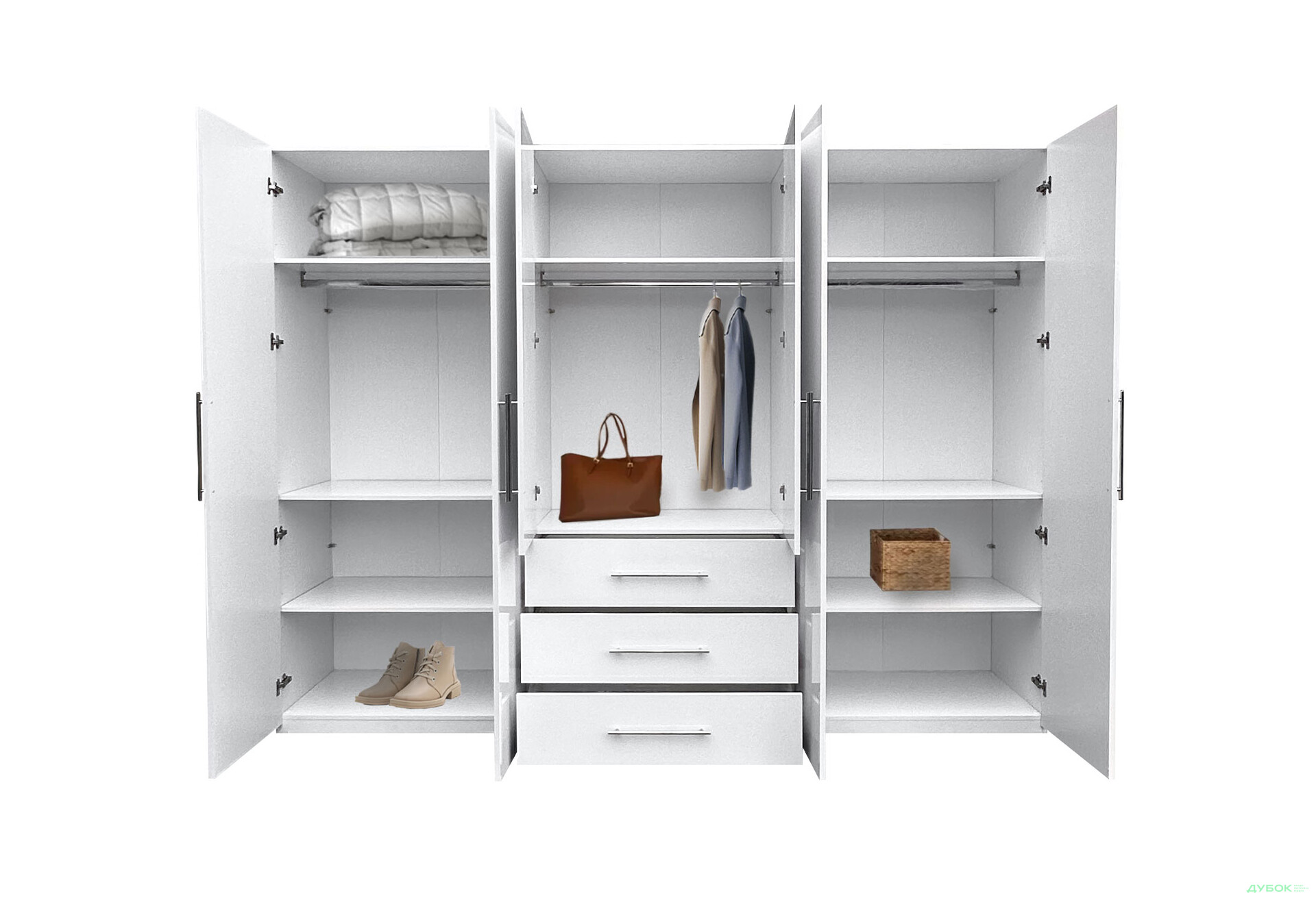 Изображение 5 - Шкаф MiroMark Магнум 6-дверный з 3 ящиками 294 см, белый