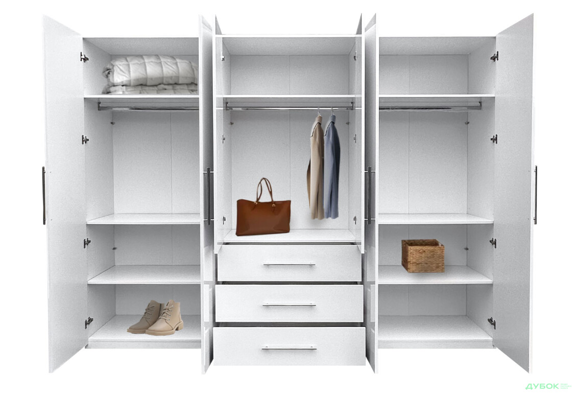 Изображение 5 - Шкаф MiroMark Магнум 6-дверный з 3 ящиками 294 см, белый