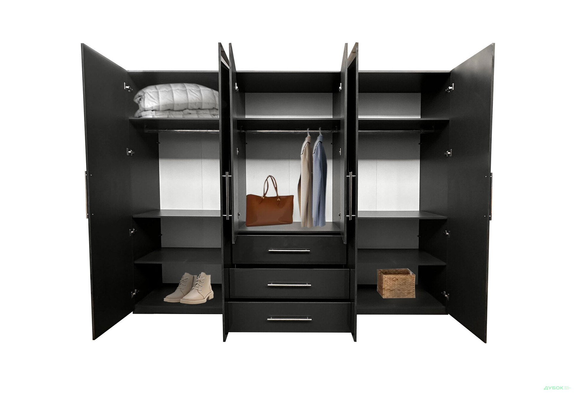 Шафа MiroMark Магнум 6-дверна з 3 шухлядами 294 см, антрацит - Зображення 5 Зображення 5 - Шафа MiroMark Магнум 6-дверна з 3 шухлядами 294 см, антрацит