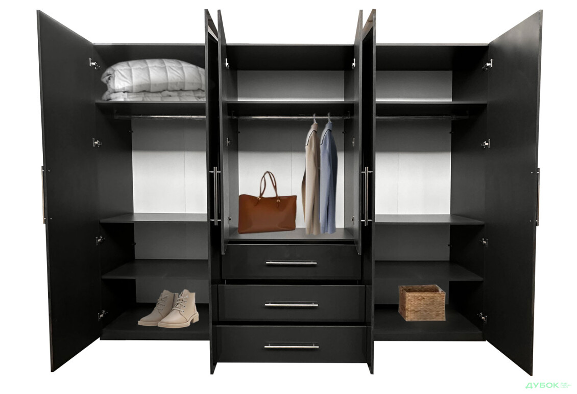 Шафа MiroMark Магнум 6-дверна з 3 шухлядами 294 см, антрацит - Зображення 5 Зображення 5 - Шафа MiroMark Магнум 6-дверна з 3 шухлядами 294 см, антрацит