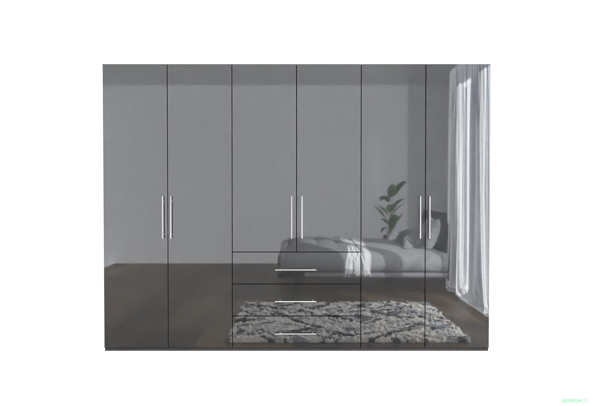 Шафа MiroMark Магнум 6-дверна з 3 шухлядами 294 см, антрацит - Зображення 3 Зображення 3 - Шафа MiroMark Магнум 6-дверна з 3 шухлядами 294 см, антрацит