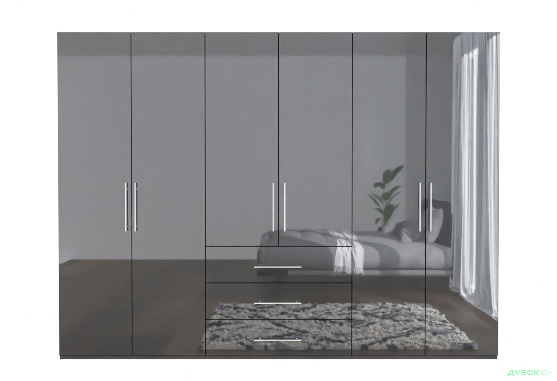 Шафа MiroMark Магнум 6-дверна з 3 шухлядами 294 см, антрацит - Зображення 3 Зображення 3 - Шафа MiroMark Магнум 6-дверна з 3 шухлядами 294 см, антрацит