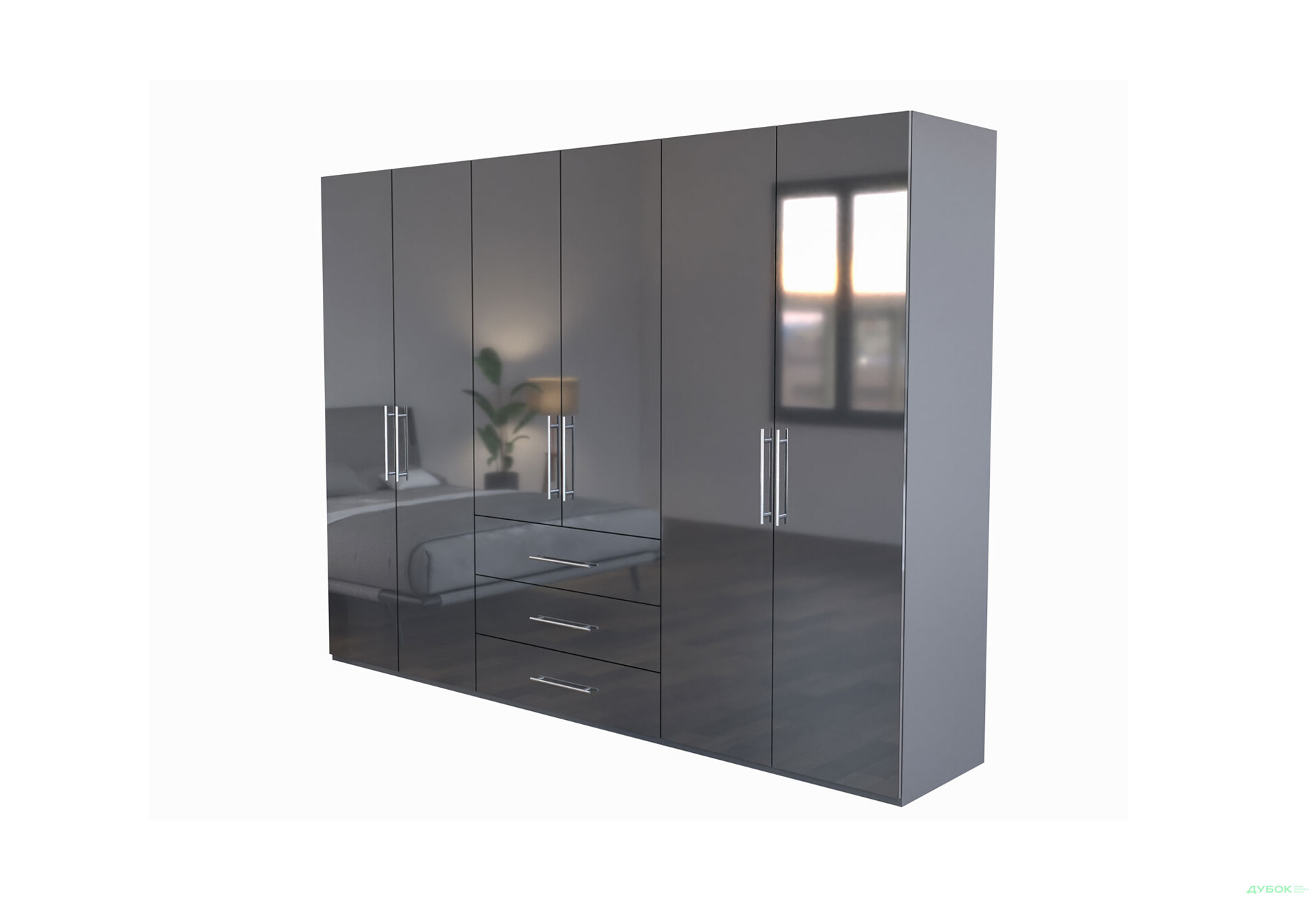 Шафа MiroMark Магнум 6-дверна з 3 шухлядами 294 см, антрацит - Зображення 1 Зображення 1 - Шафа MiroMark Магнум 6-дверна з 3 шухлядами 294 см, антрацит