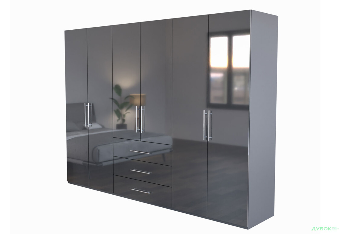 Шафа MiroMark Магнум 6-дверна з 3 шухлядами 294 см, антрацит - Зображення 1 Зображення 1 - Шафа MiroMark Магнум 6-дверна з 3 шухлядами 294 см, антрацит