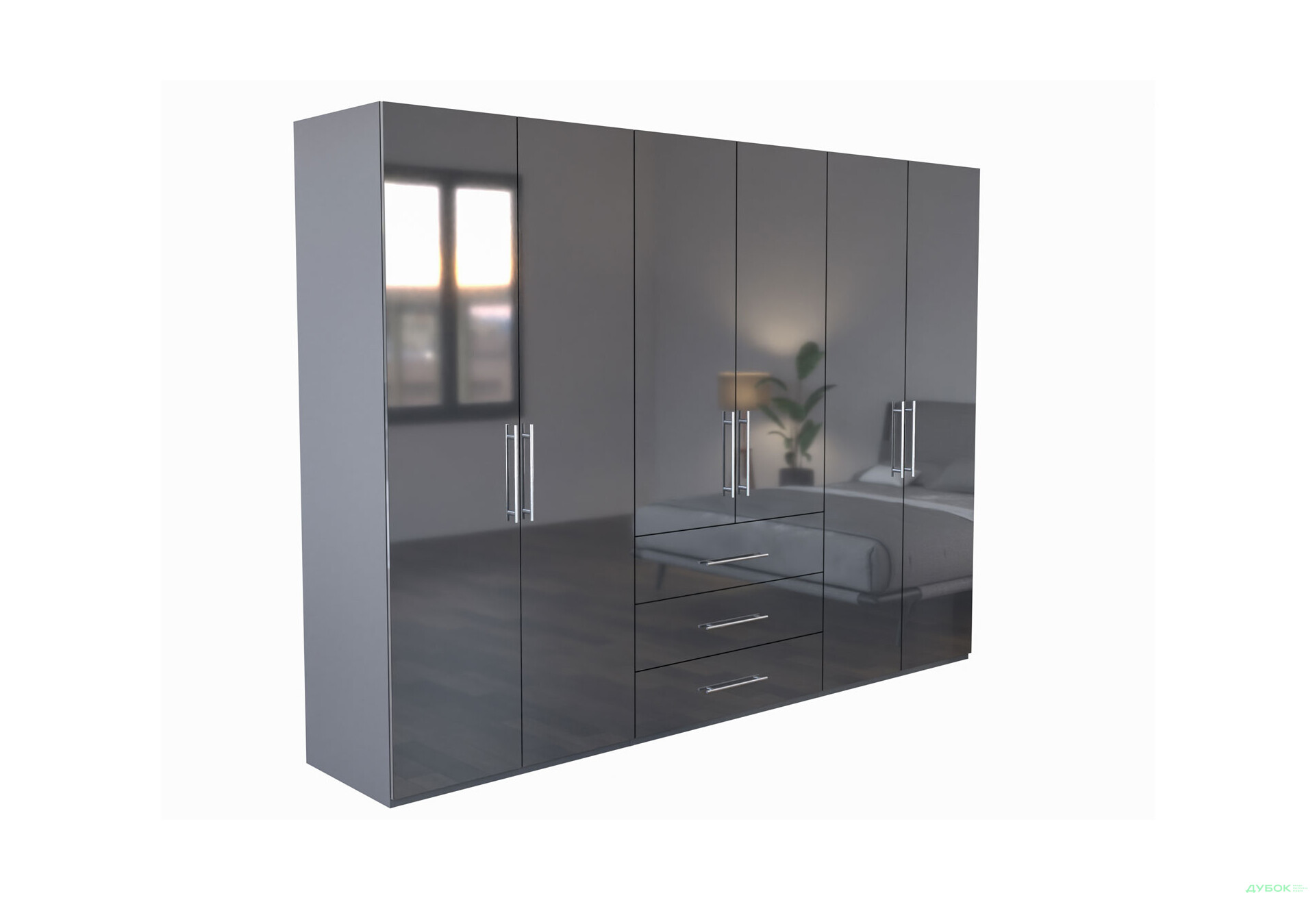 Шафа MiroMark Магнум 6-дверна з 3 шухлядами 294 см, антрацит - Зображення 4 Зображення 4 - Шафа MiroMark Магнум 6-дверна з 3 шухлядами 294 см, антрацит