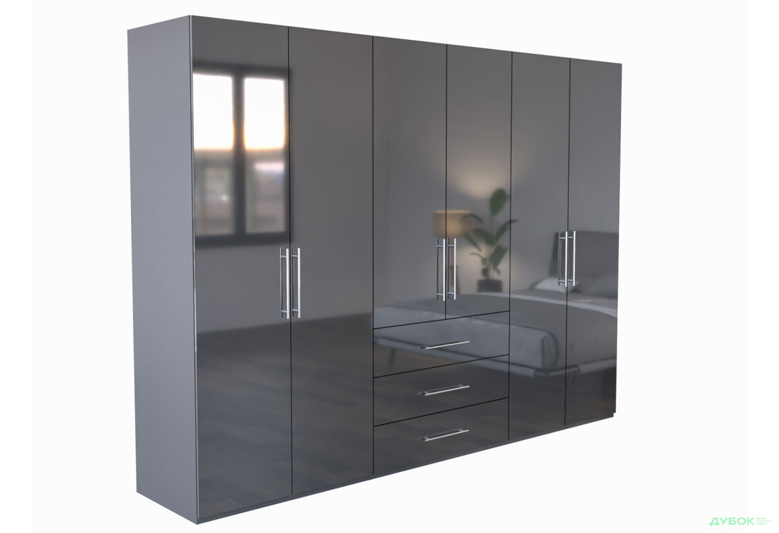 Шафа MiroMark Магнум 6-дверна з 3 шухлядами 294 см, антрацит - Зображення 4 Зображення 4 - Шафа MiroMark Магнум 6-дверна з 3 шухлядами 294 см, антрацит
