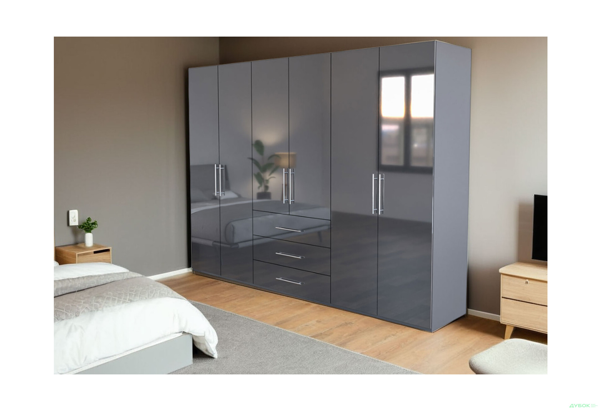 Шафа MiroMark Магнум 6-дверна з 3 шухлядами 294 см, антрацит - Зображення 2 Зображення 2 - Шафа MiroMark Магнум 6-дверна з 3 шухлядами 294 см, антрацит
