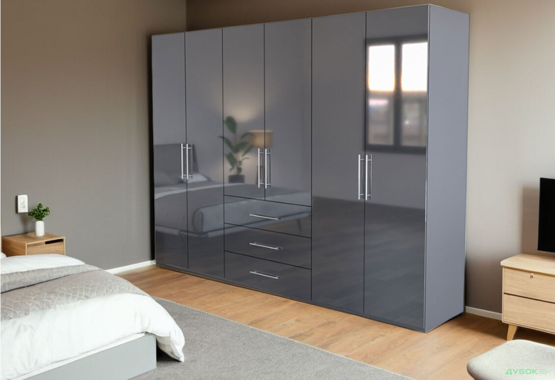 Шафа MiroMark Магнум 6-дверна з 3 шухлядами 294 см, антрацит - Зображення 2 Зображення 2 - Шафа MiroMark Магнум 6-дверна з 3 шухлядами 294 см, антрацит