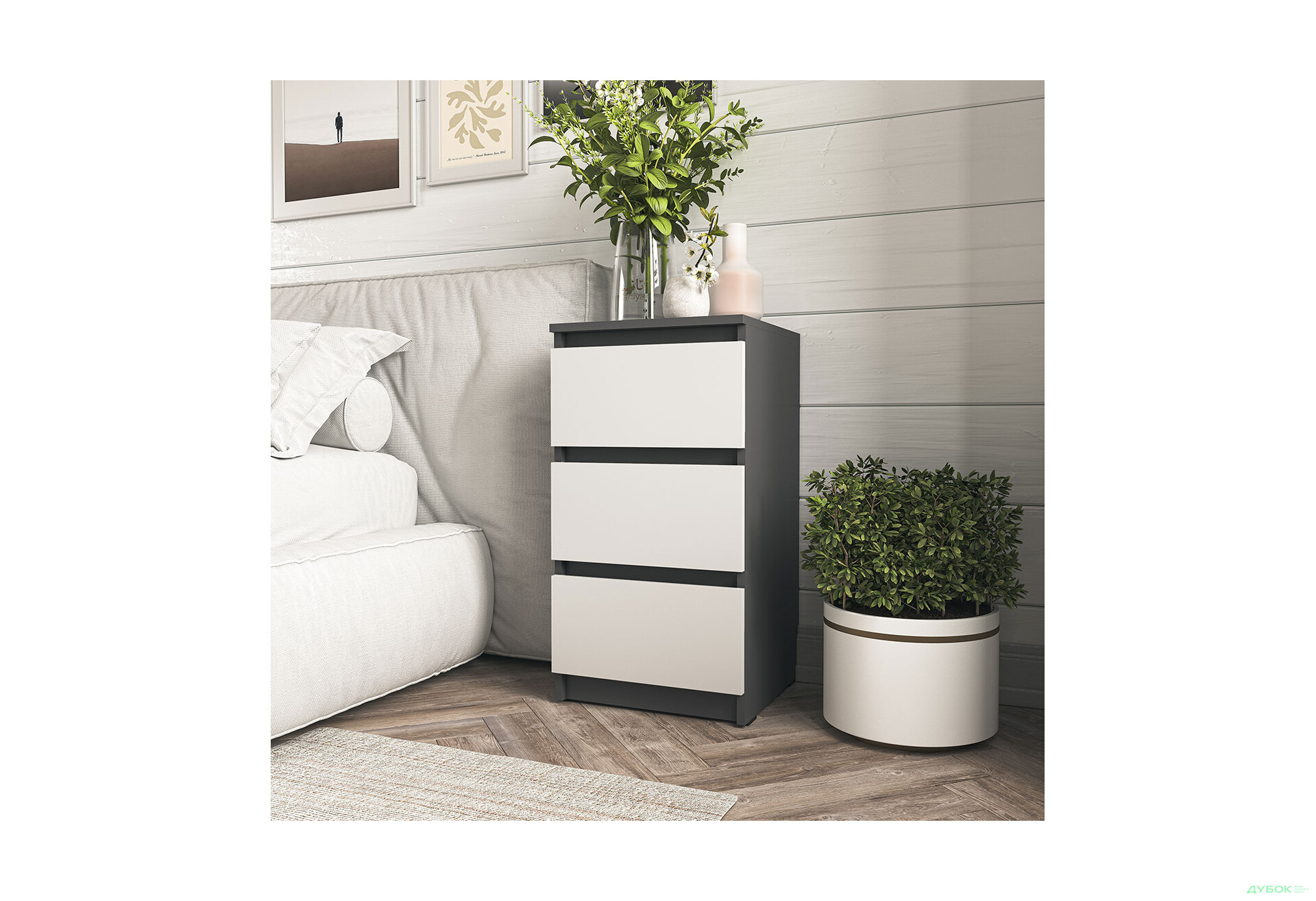 Изображение 3 - Комод Moreli Т 216 с 3 ящиками 40 см антрацит / белый