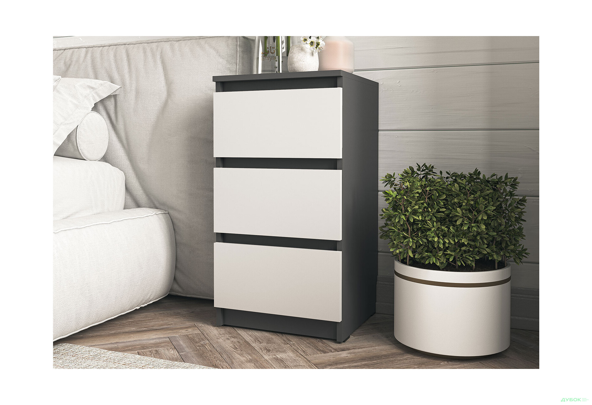 Изображение 2 - Комод Moreli Т 216 с 3 ящиками 40 см антрацит / белый