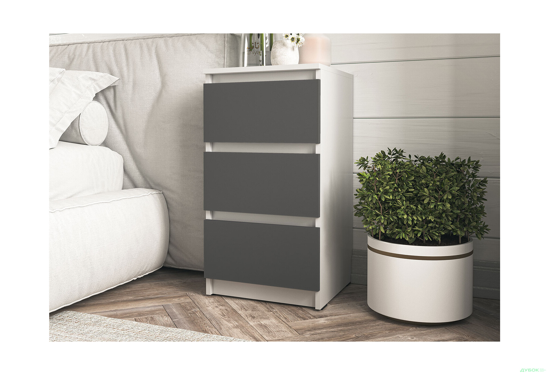 Зображення 2 - Комод Moreli Т 216 з 3 шухлядами 40 см білий / антрацит