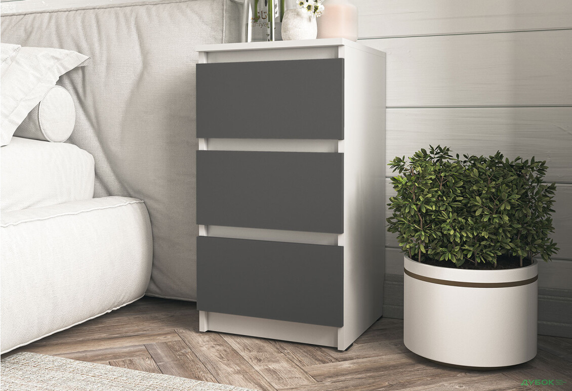 Зображення 2 - Комод Moreli Т 216 з 3 шухлядами 40 см білий / антрацит