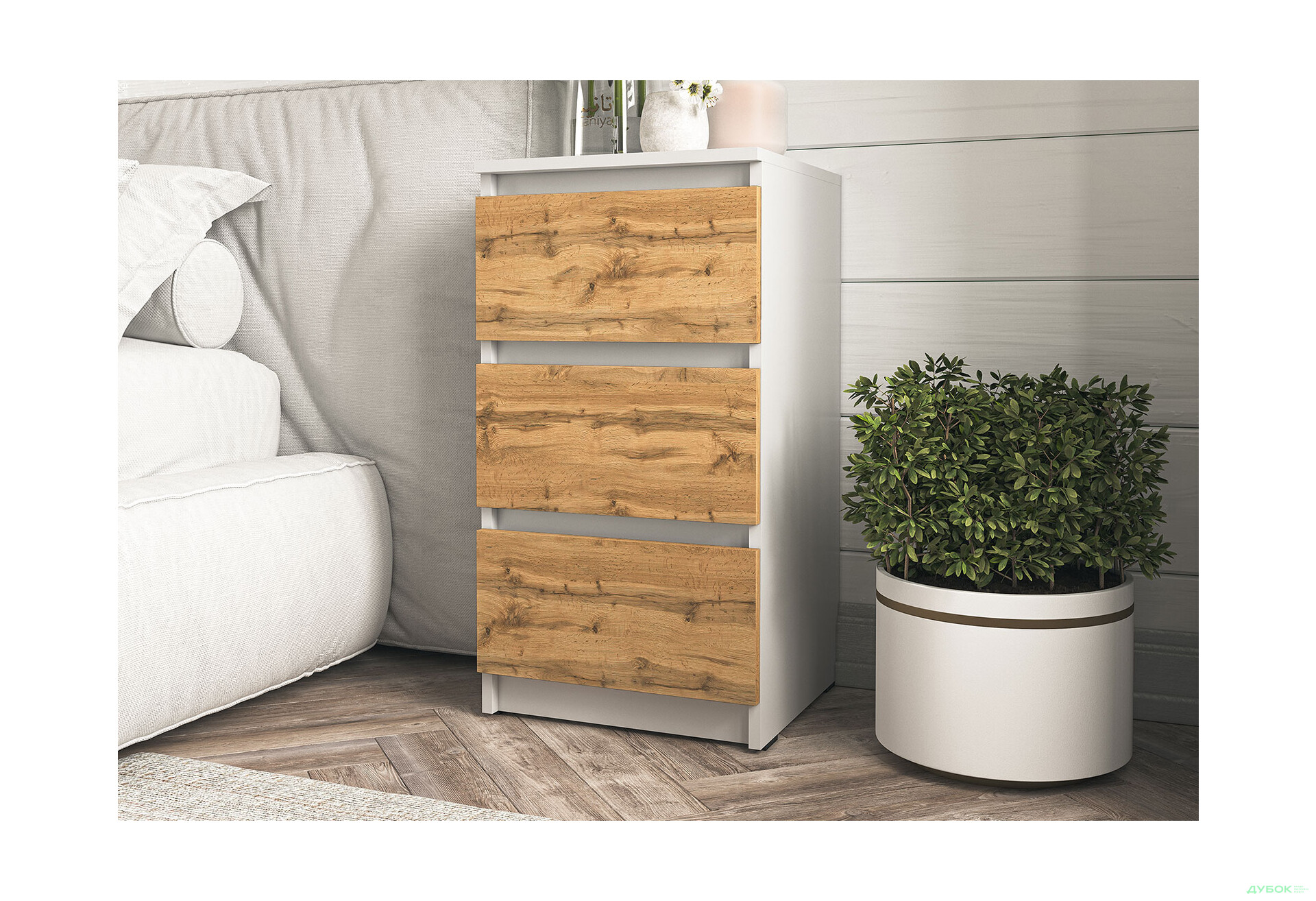 Комод Moreli Т 216 з 3 шухлядами 40 см білий / дуб аппалачі - Зображення 2 Зображення 2 - Комод Moreli Т 216 з 3 шухлядами 40 см білий / дуб аппалачі