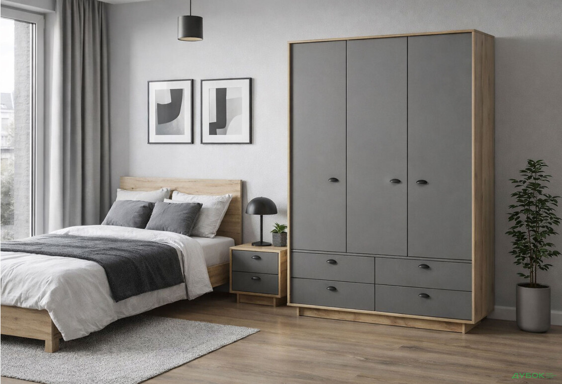 Зображення 2 - Шафа Moreli Куба К-0006 3-дверна з 4 шухлядами 150 см, дуб аппалачі / антрацит