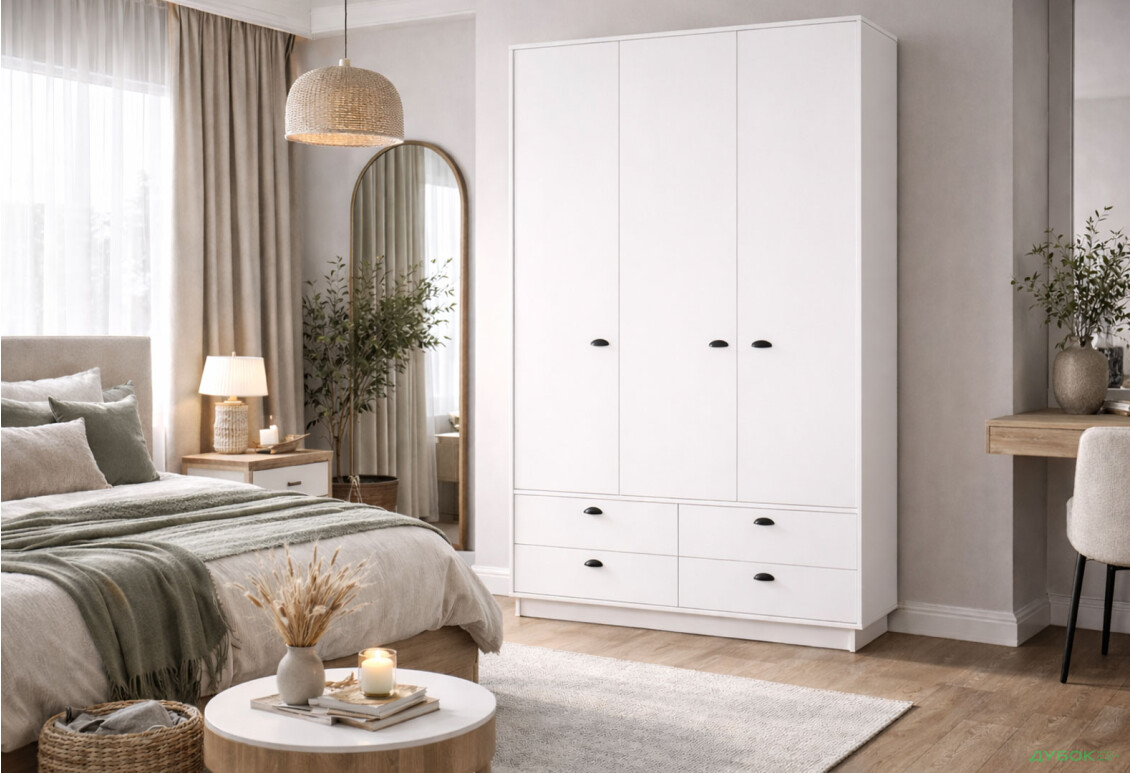 Зображення 2 - Шафа Moreli Куба К-0006 3-дверна з 4 шухлядами 150 см, біла