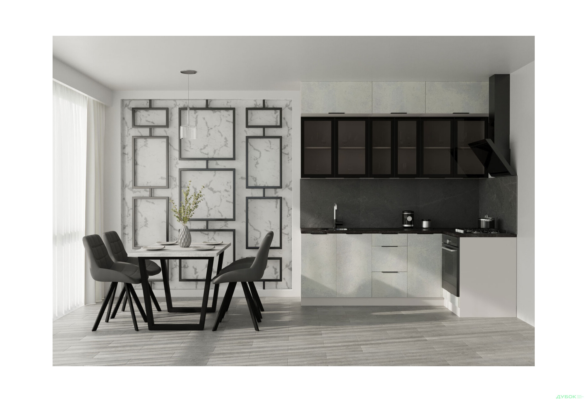 Угловая кухня Диплос / Diplos Blum 2.2х1.2 Мебель Стар 3-ярусная, бетон белый - Изображение 1 Изображение 1 - Угловая кухня Диплос / Diplos Blum 2.2х1.2 Мебель Стар 3-ярусная, бетон белый