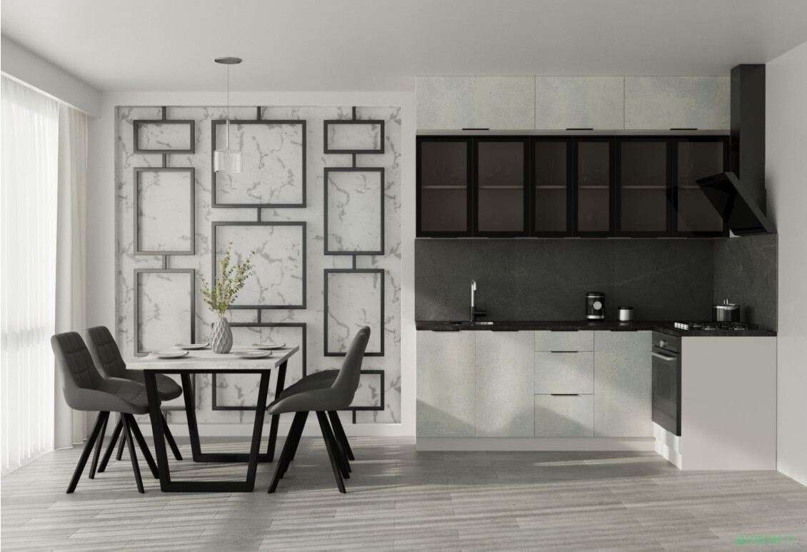 Угловая кухня Диплос / Diplos Blum 2.2х1.2 Мебель Стар 3-ярусная, бетон белый - Изображение 1 Изображение 1 - Угловая кухня Диплос / Diplos Blum 2.2х1.2 Мебель Стар 3-ярусная, бетон белый