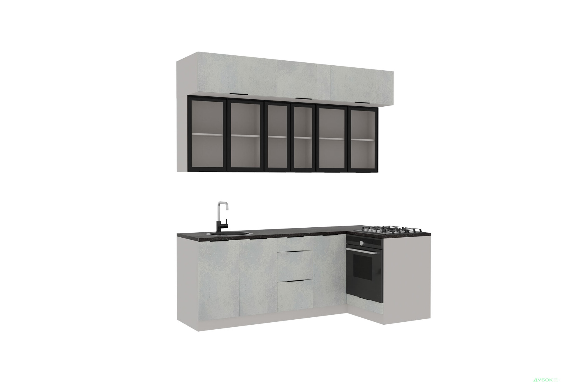 Угловая кухня Диплос / Diplos Blum 2.2х1.2 Мебель Стар 3-ярусная, бетон белый - Изображение 2 Изображение 2 - Угловая кухня Диплос / Diplos Blum 2.2х1.2 Мебель Стар 3-ярусная, бетон белый