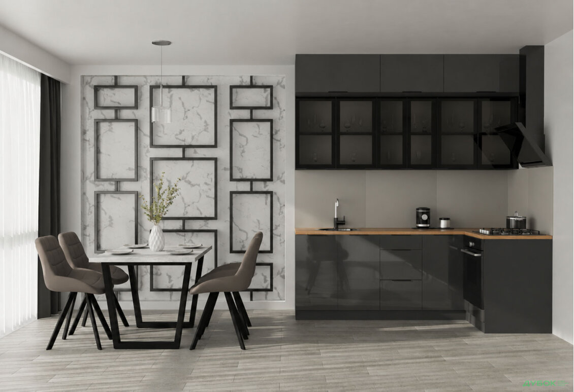 Кутова кухня Діплос / Diplos Blum 2.2х1.2 3-ярусна, антрацит глянець