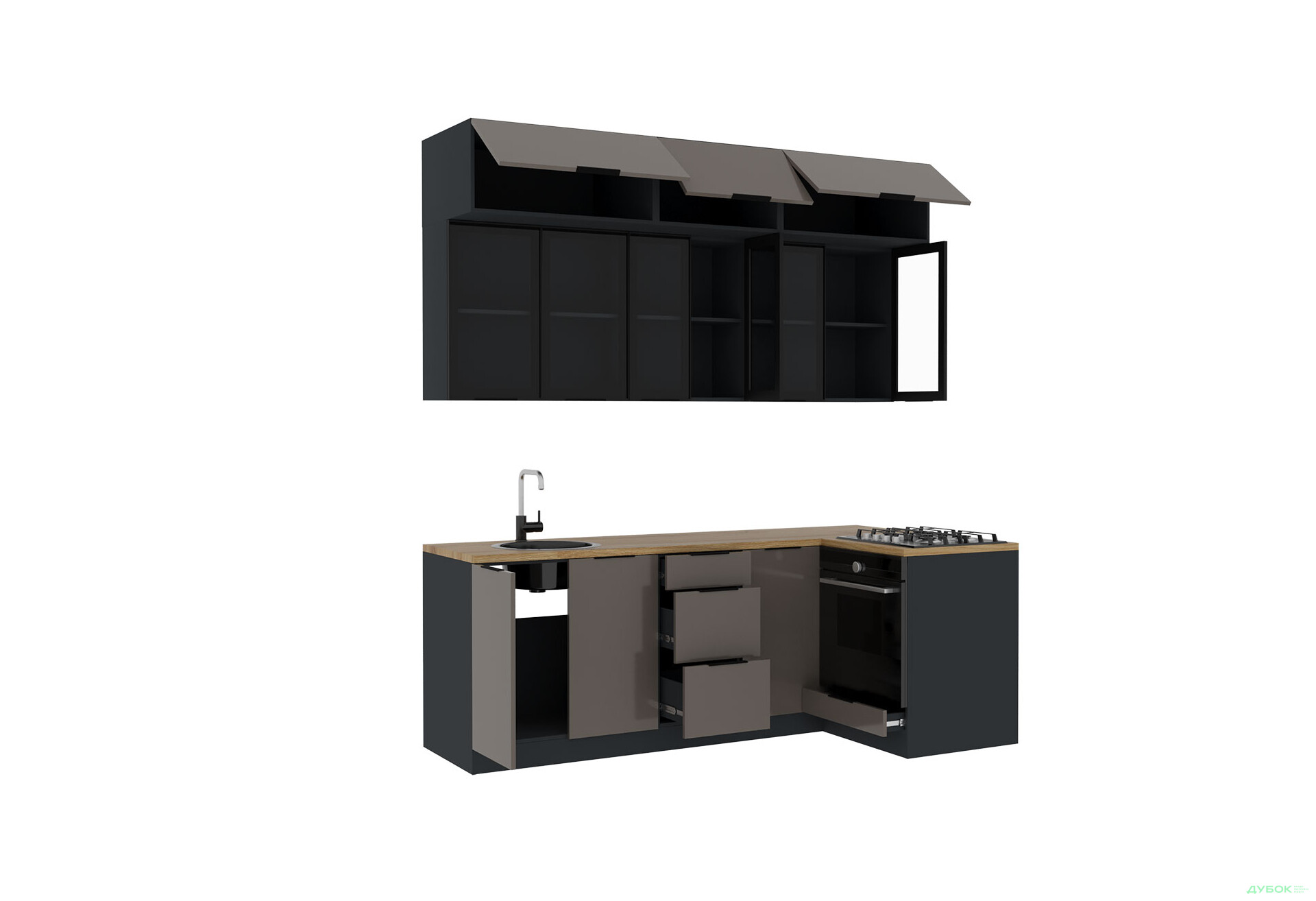 Угловая кухня Диплос / Diplos Blum 2.2х1.2 Мебель Стар 3-ярусная, кобальт глянец - Изображение 3 Изображение 3 - Угловая кухня Диплос / Diplos Blum 2.2х1.2 Мебель Стар 3-ярусная, кобальт глянец