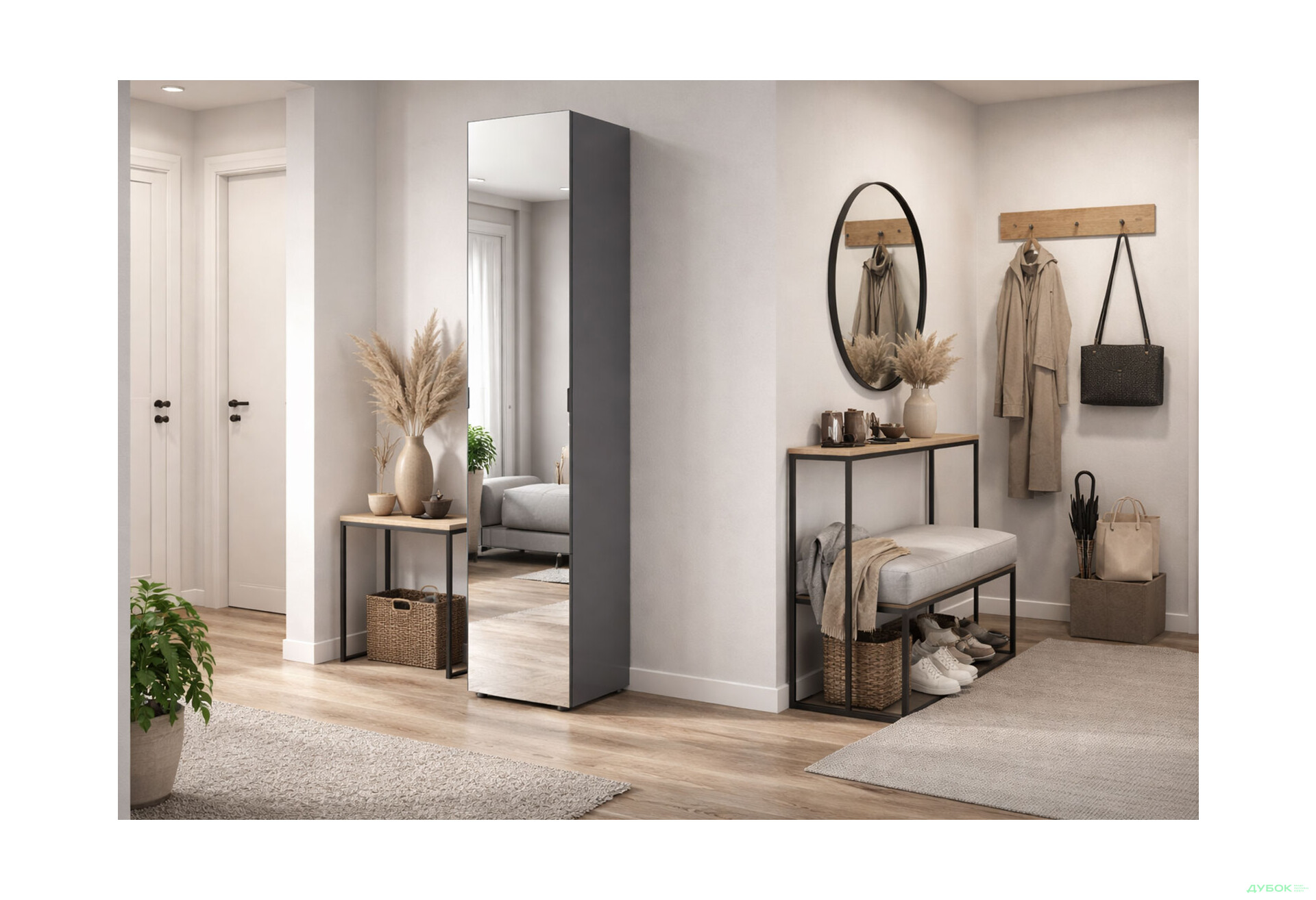 Зображення 2 - Шафа-пенал Doros Гелар з дзеркалом 39 см Графіт