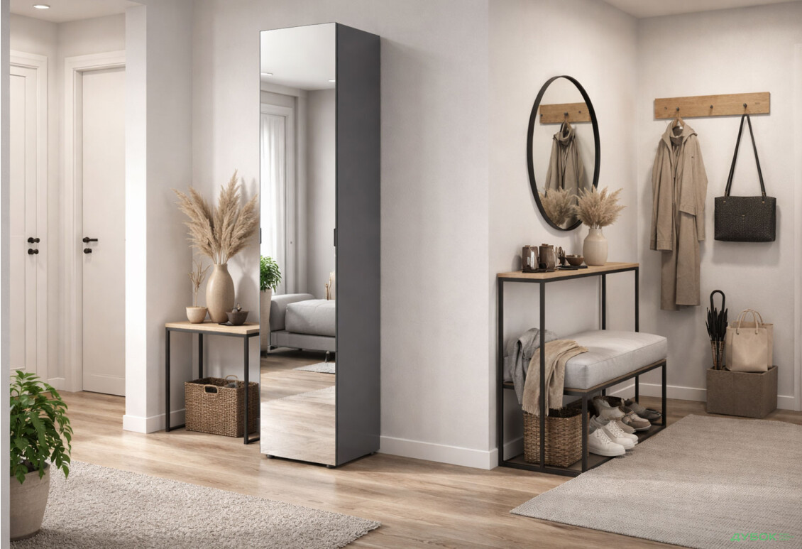 Зображення 2 - Шафа-пенал Doros Гелар з дзеркалом 39 см Графіт