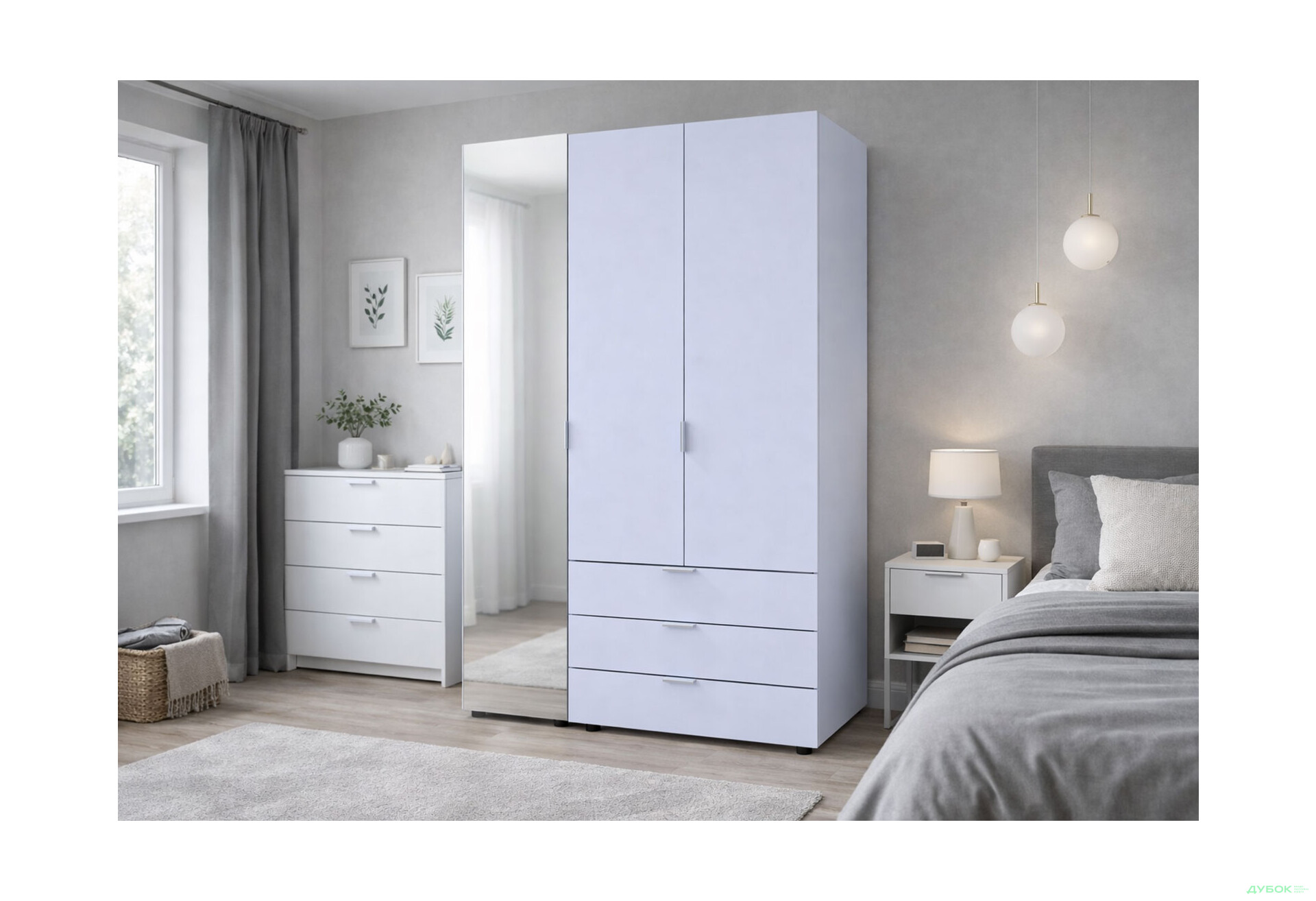 Изображение 2 - Шкаф Doros Гелар 3-дверная с зеркалом і 3 ящиками 117 см Белый