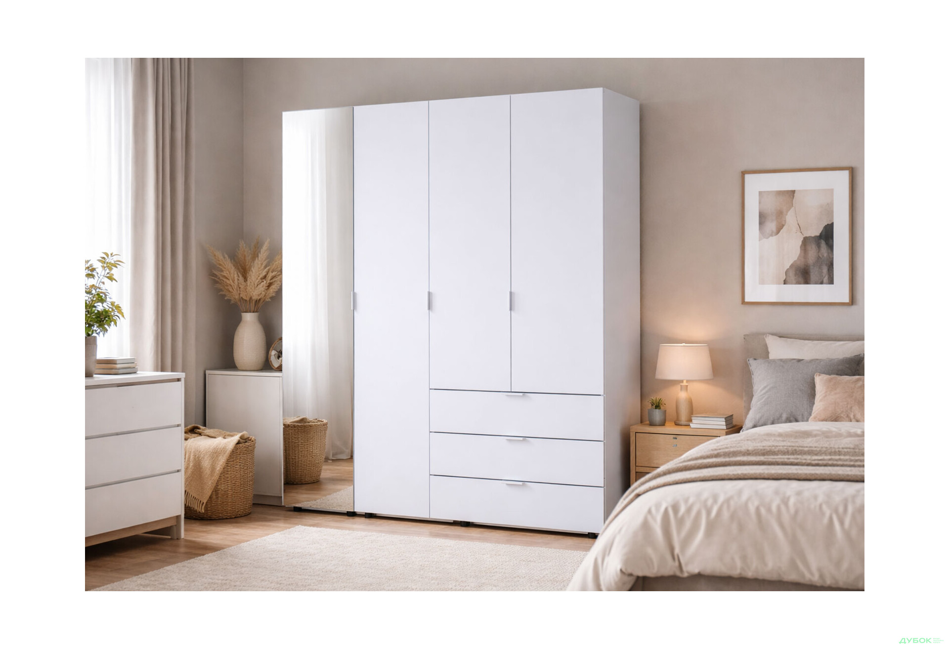 Зображення 2 - Шафа Doros Гелар 4-дверна з дзеркалом і 3 шухлядами 155 см Білий