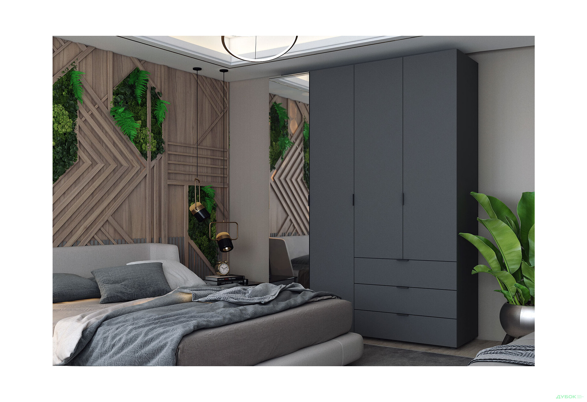 Зображення 2 - Шафа Doros Гелар 4-дверна з дзеркалом і 3 шухлядами 155 см Графіт