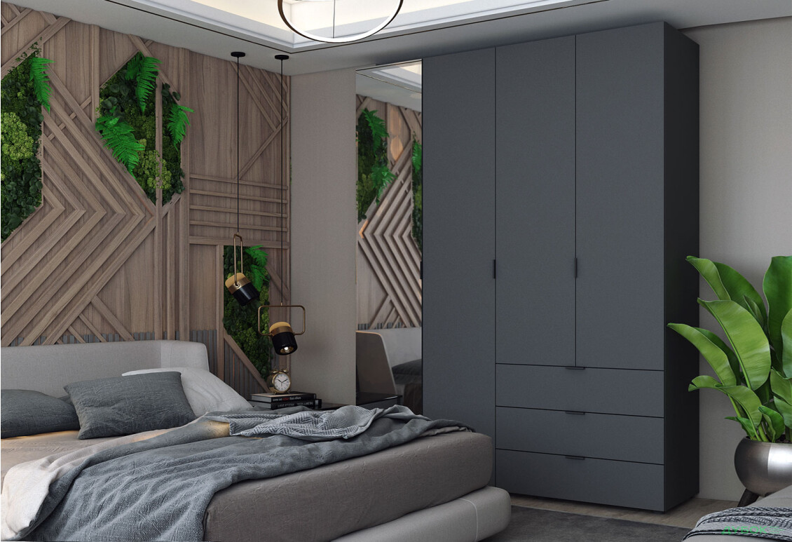 Зображення 2 - Шафа Doros Гелар 4-дверна з дзеркалом і 3 шухлядами 155 см Графіт