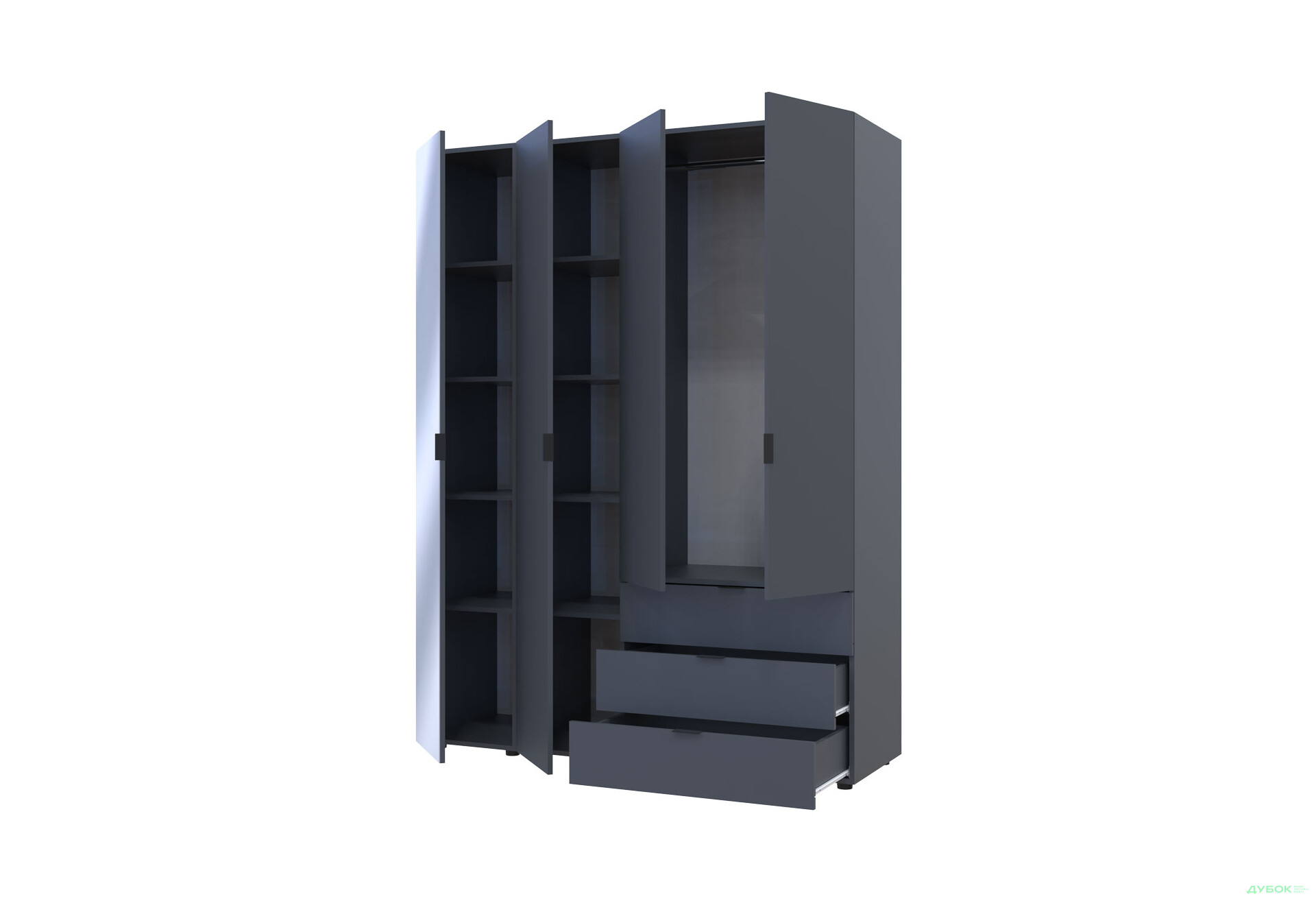 Зображення 3 - Шафа Doros Гелар 4-дверна з дзеркалом і 3 шухлядами 155 см Графіт