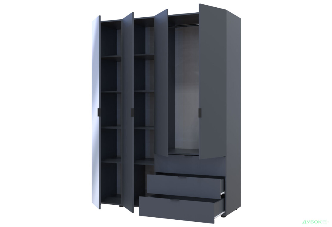 Зображення 3 - Шафа Doros Гелар 4-дверна з дзеркалом і 3 шухлядами 155 см Графіт