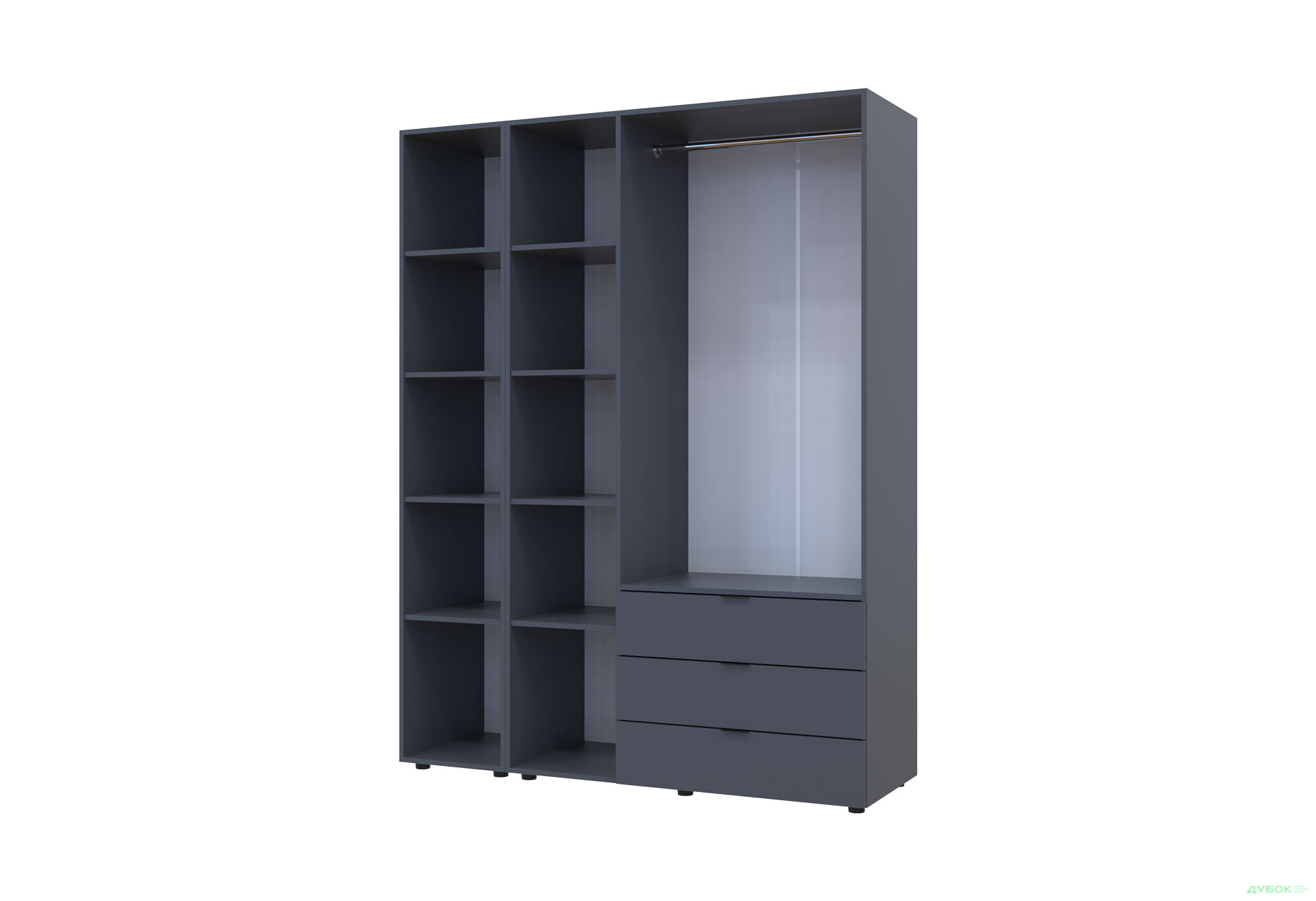 Зображення 4 - Шафа Doros Гелар 4-дверна з дзеркалом і 3 шухлядами 155 см Графіт