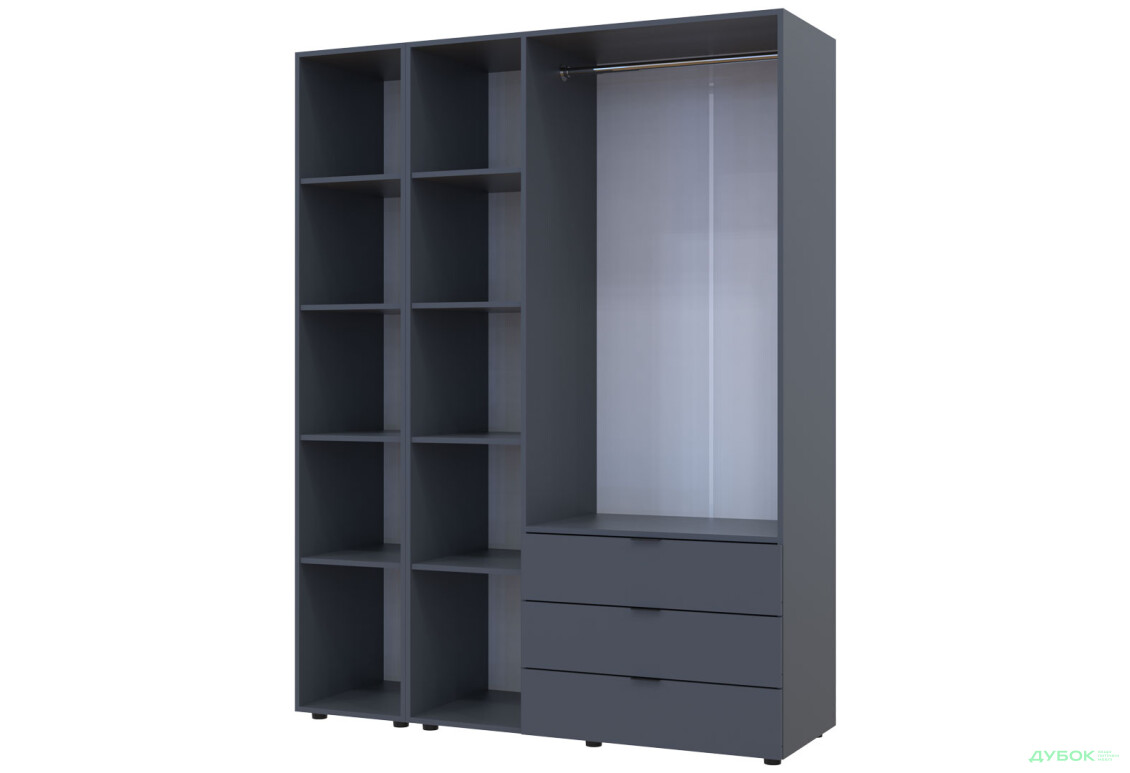 Зображення 4 - Шафа Doros Гелар 4-дверна з дзеркалом і 3 шухлядами 155 см Графіт