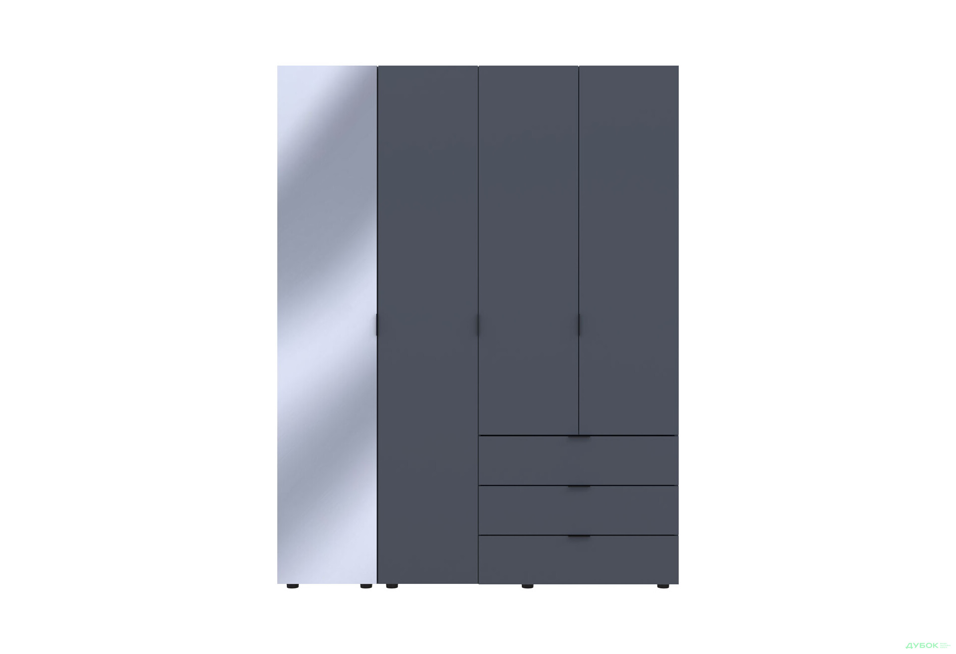 Зображення 6 - Шафа Doros Гелар 4-дверна з дзеркалом і 3 шухлядами 155 см Графіт