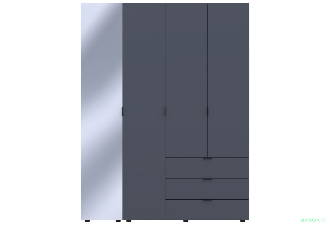 Зображення 6 - Шафа Doros Гелар 4-дверна з дзеркалом і 3 шухлядами 155 см Графіт