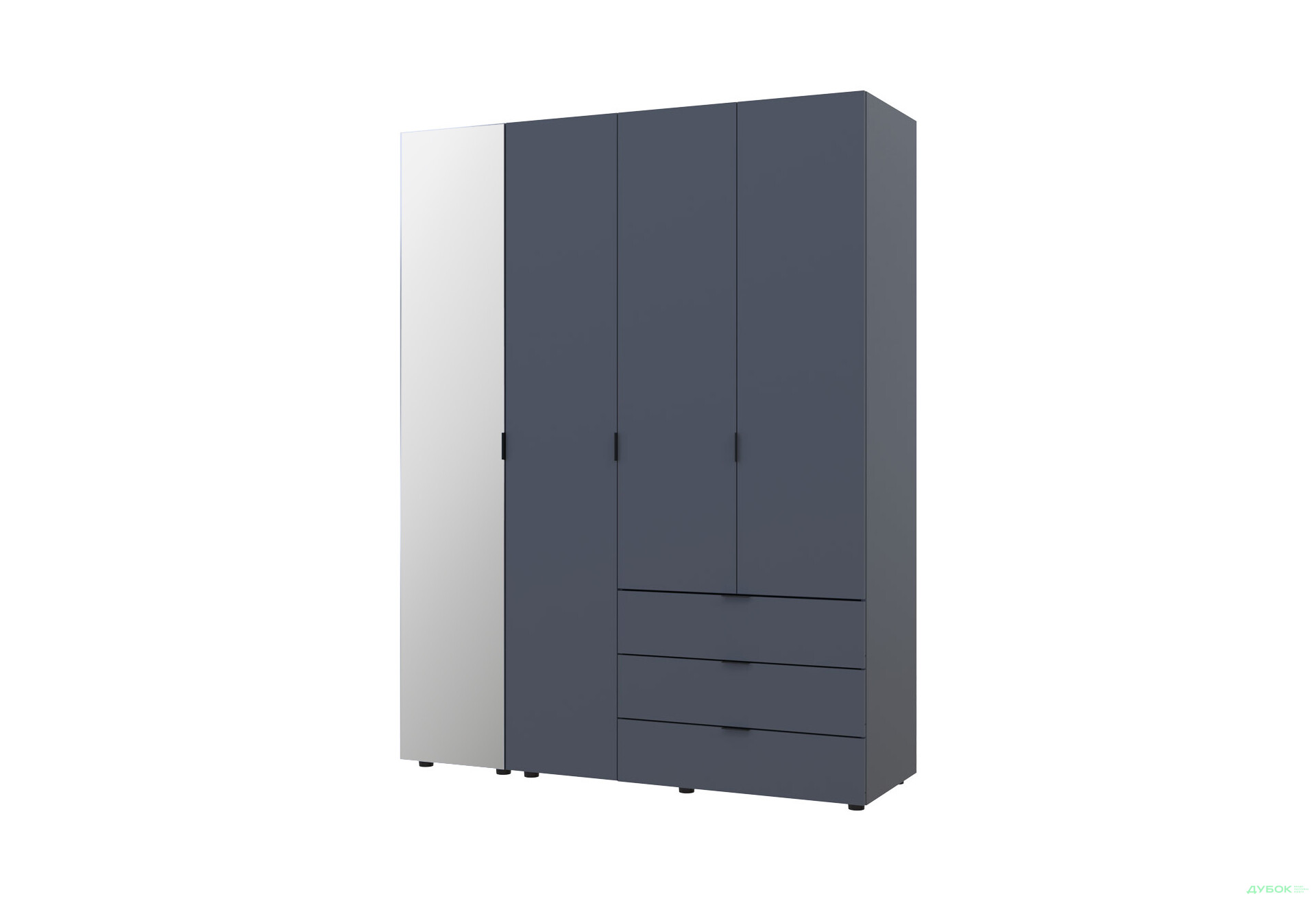 Зображення 1 - Шафа Doros Гелар 4-дверна з дзеркалом і 3 шухлядами 155 см Графіт