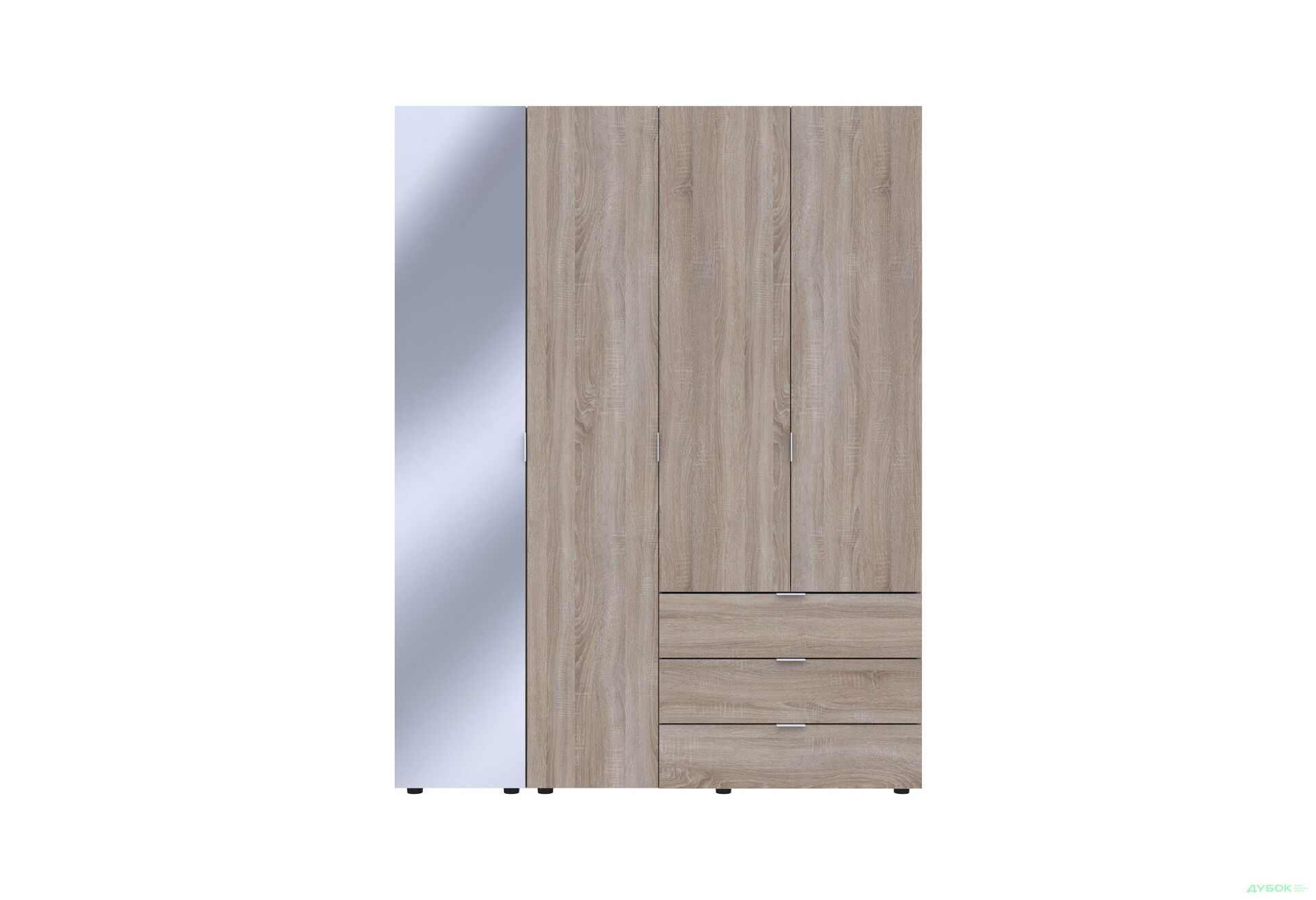 Изображение 3 - Шкаф Doros Гелар 4-дверная с зеркалом і 3 ящиками 155 см Дуб сонома
