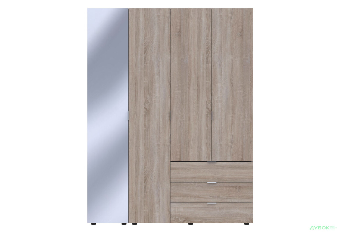 Изображение 3 - Шкаф Doros Гелар 4-дверная с зеркалом і 3 ящиками 155 см Дуб сонома