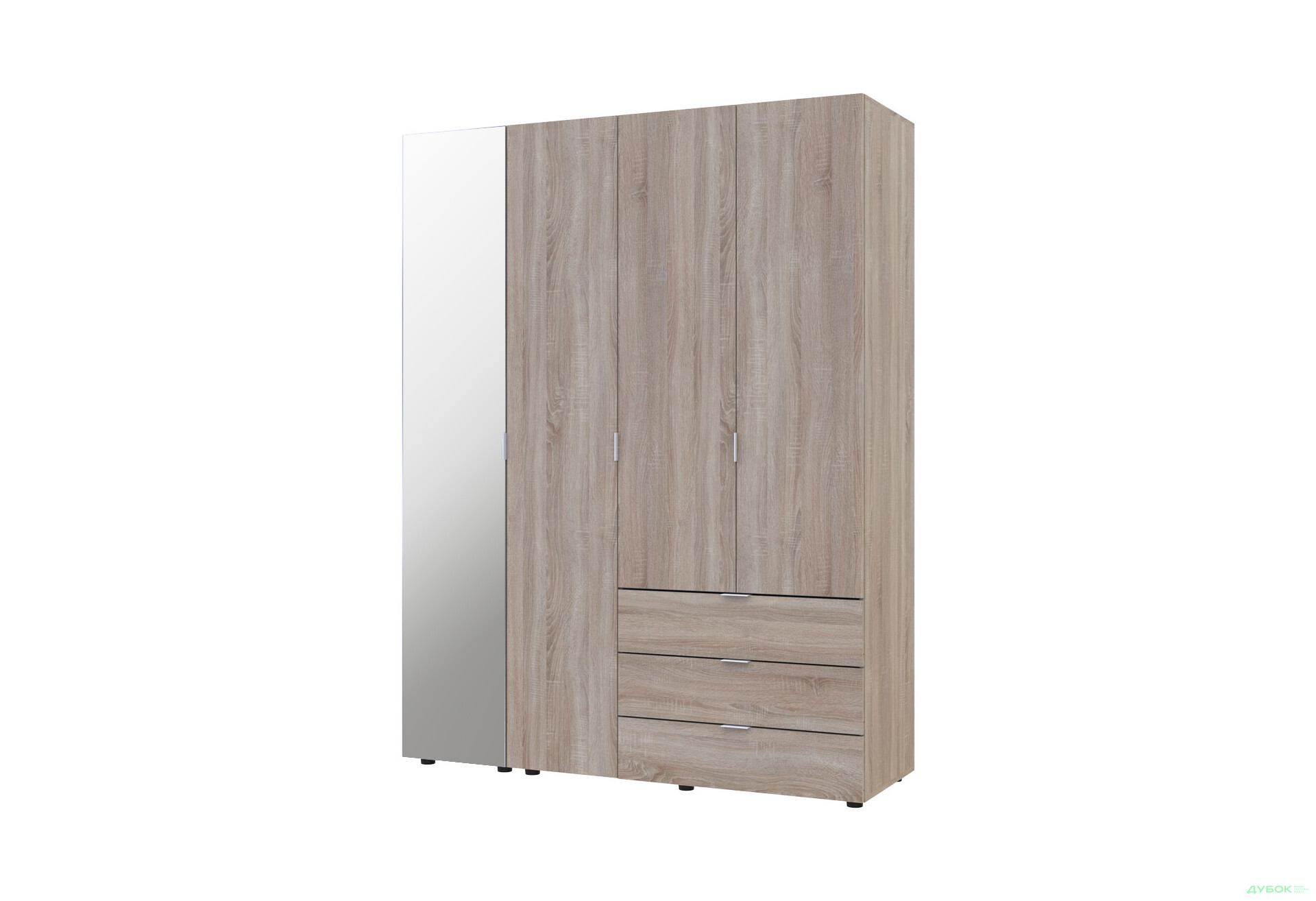 Изображение 1 - Шкаф Doros Гелар 4-дверная с зеркалом і 3 ящиками 155 см Дуб сонома