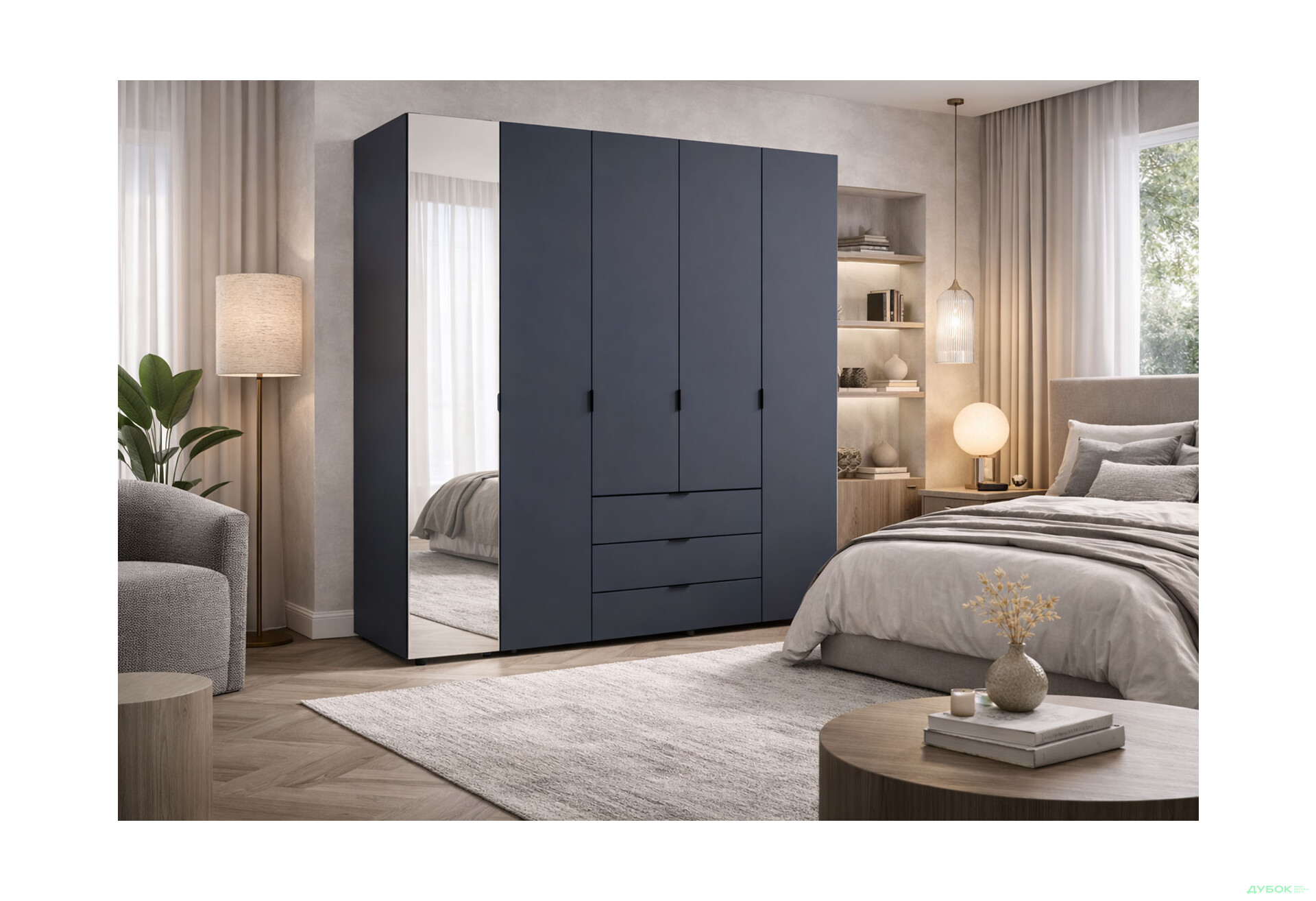 Зображення 2 - Шафа Doros Гелар 5-дверна з дзеркалом і 3 шухлядами 194 см Графіт