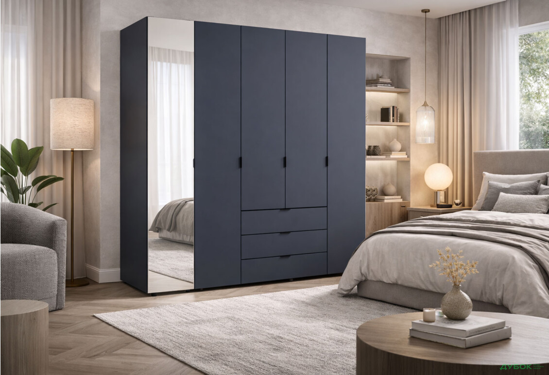 Зображення 2 - Шафа Doros Гелар 5-дверна з дзеркалом і 3 шухлядами 194 см Графіт