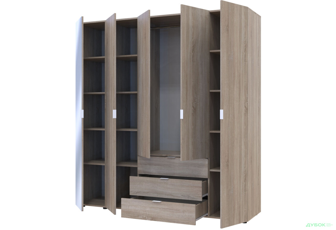 Изображение 3 - Шкаф Doros Гелар 5-дверная с зеркалом і 3 ящиками 194 см Дуб сонома