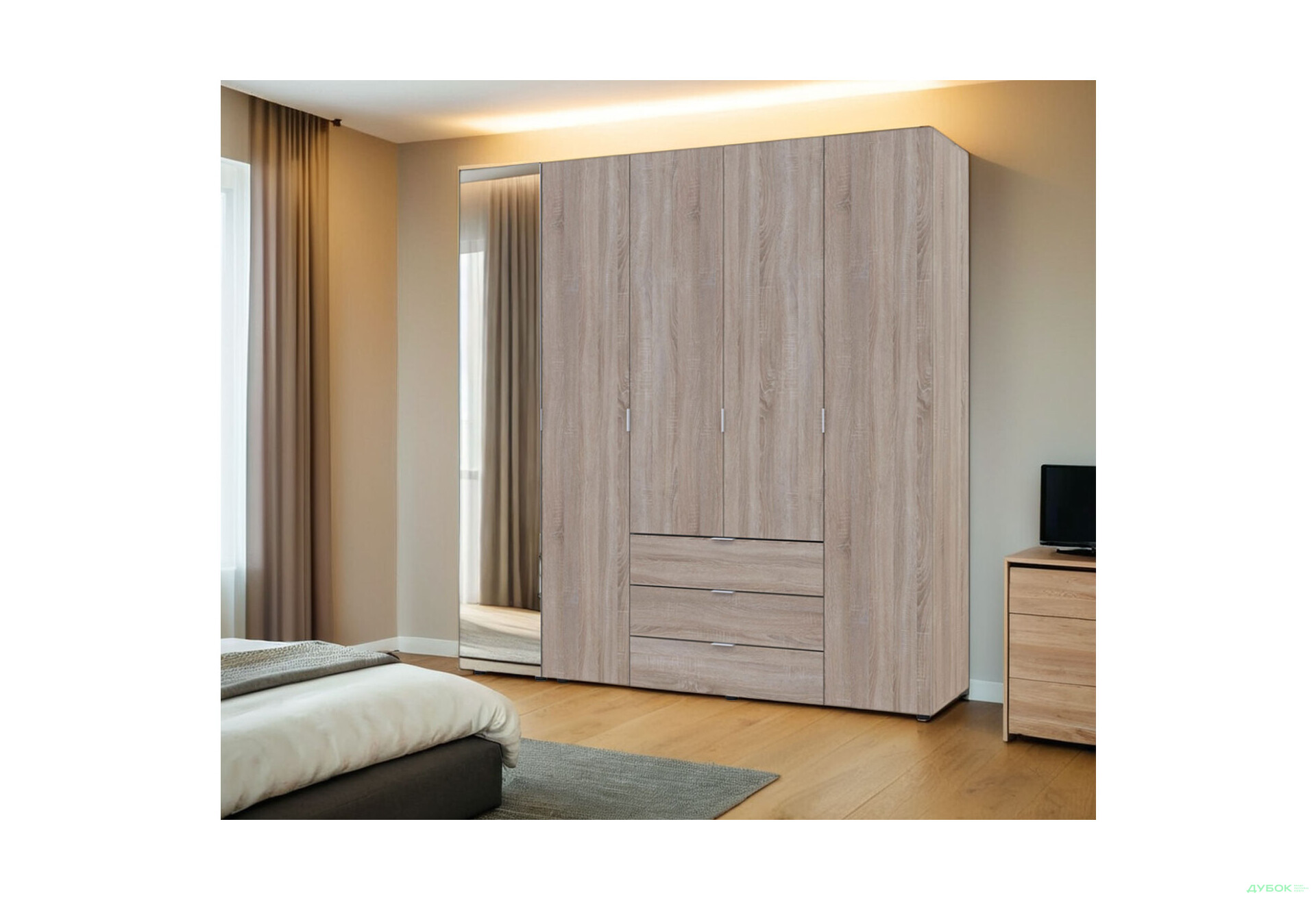 Изображение 2 - Шкаф Doros Гелар 5-дверная с зеркалом і 3 ящиками 194 см Дуб сонома